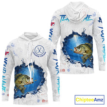 Load image into Gallery viewer, Custom Crappie Fishing Long Sleeve Hooded Tournament Shirts, Crappie Fishing Apparel | White NBT682