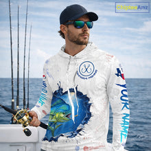 Load image into Gallery viewer, Custom Mahi Mahi Fishing Long Sleeve Hooded Tournament Shirts, Mahi Mahi Saltwater Fishing Apparel | White NBT683