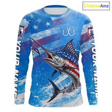 Load image into Gallery viewer, American flag marlin fishing shirt long sleeve front view