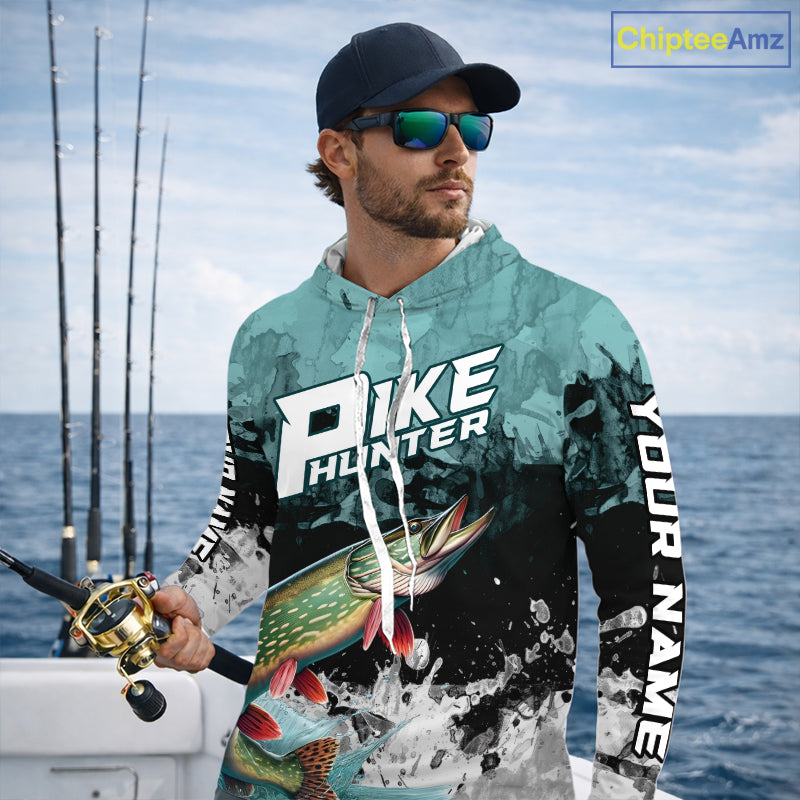 Personalized Northern Pike Fishing Jersey, Team Pike Fishing Long Sleeve Hooded Tournament Shirts NBT693
