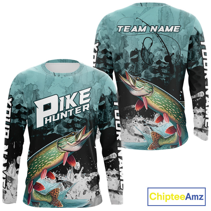 Personalized Northern Pike Fishing Jersey, Team Pike Fishing Long Sleeve Tournament Shirts NBT693