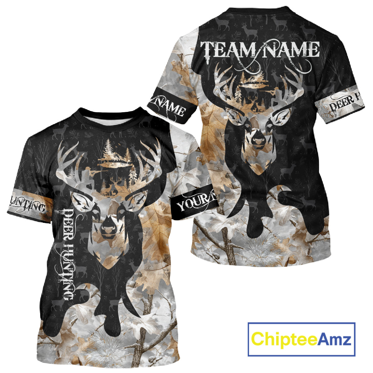 Snowfall Deer Hunting Hoodie, Longsleeves Shirt – Winter Camo Custom Name for Big Game Hunters NBT33