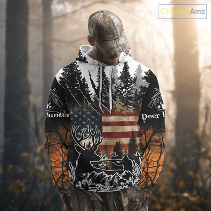 Best Deer Hunting Shirt with US Flag & Orange Camo for Hunters, Perfect Hunter Gifts NBT16