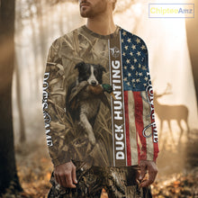 Load image into Gallery viewer, Border Collies Duck Hunting Waterfowl Camo US Flag Shirts, Custom Name Shirts, Hunting Gifts NBT96