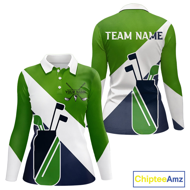 Green & Blue Golf Bag Womens Golf Polo Shirts Custom Golf Shirts, Golf Attire For Ladies NBT576