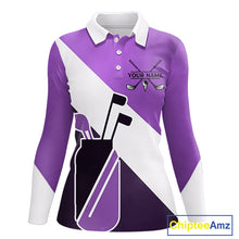 Load image into Gallery viewer, Purple Golf Bag Womens Golf Polo Shirts Custom Golf Shirts, Golf Attire For Ladies NBT577