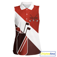 Load image into Gallery viewer, Red Golf Bag Womens Sleeveless Golf Polo Shirts Custom Golf Shirts, Golf Attire For Ladies NBT578