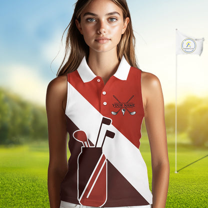Red Golf Bag Womens Sleeveless Golf Polo Shirts Custom Golf Shirts, Golf Attire For Ladies NBT578