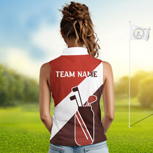 Load image into Gallery viewer, Red Golf Bag Womens Sleeveless Golf Polo Shirts Custom Golf Shirts, Golf Attire For Ladies NBT578