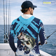 Load image into Gallery viewer, Bass Fishing Blue Camo Long Sleeve Hooded Fishing Shirts UV Protection, Bass Fishing Jerseys NBT460