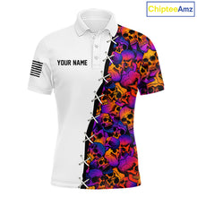 Load image into Gallery viewer, Colorful Skull American Flag Mens Polo Shirt Front View Custom Name