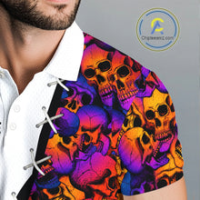 Load image into Gallery viewer, Colorful Skull American Flag Mens Polo Shirt Detail View Skull American Flag