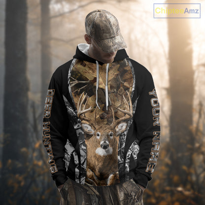 Whitetail Deer 3D All Over Printed Fall Season Camo Hoodie Custom Name Shirt NBT314