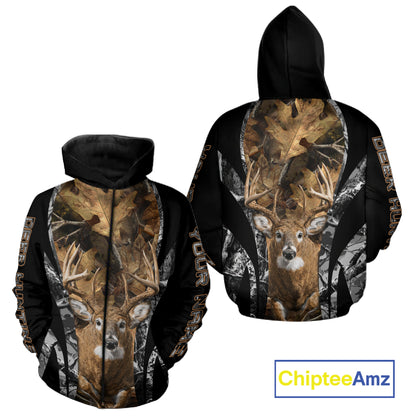Whitetail Deer 3D All Over Printed Fall Season Camo Hoodie Custom Name Shirt NBT314
