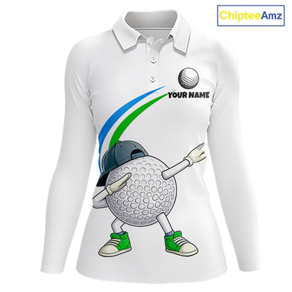 White Funny Golf Ball Custom Team Polo Shirt, Personalized Womens Golf Polo Shirt, Golf Lovers Gift NBT603
