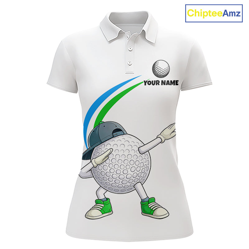 White Funny Golf Ball Custom Team Polo Shirt, Personalized Womens Golf Polo Shirt, Golf Lovers Gift NBT603