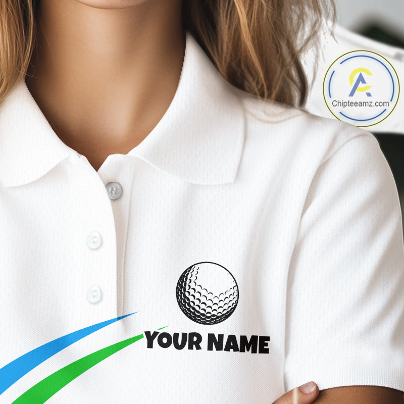 White Funny Golf Ball Custom Team Polo Shirt, Personalized Womens Golf Polo Shirt, Golf Lovers Gift NBT603