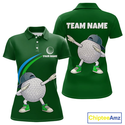 Green Funny Golf Ball Custom Team Polo Shirt, Personalized Womens Golf Polo Shirt, Golf Lovers Gift NBT605