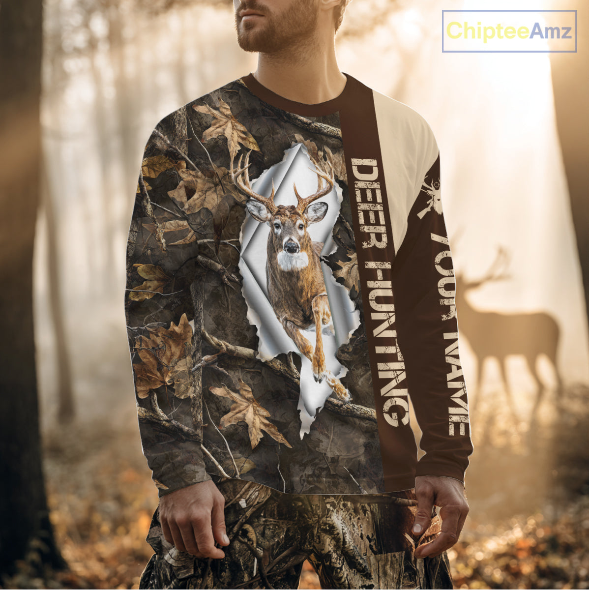 Whitetail Deer Hunting Shirt Forest Camo Custom Name Hunting Clothes For Deer Hunters NBT329