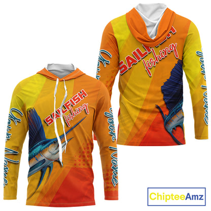Custom Sailfish Saltwater Long Sleeve Hooded Fishing Shirts, Long Sleeve Performance Fishing Shirts NBT428
