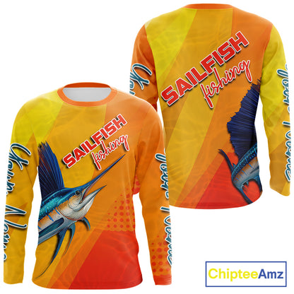Custom Sailfish Saltwater Fishing Shirts Long Sleeve, Long Sleeve Performance Fishing Shirts NBT428