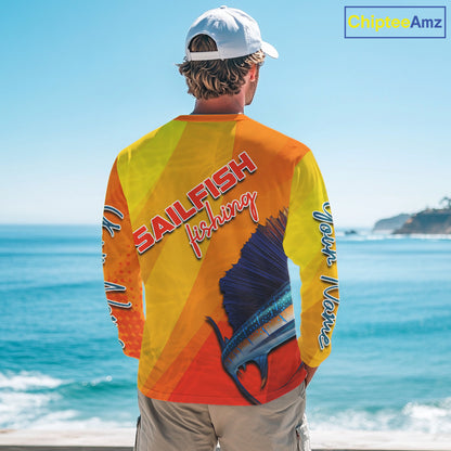 Custom Sailfish Saltwater Fishing Shirts Long Sleeve, Long Sleeve Performance Fishing Shirts NBT428