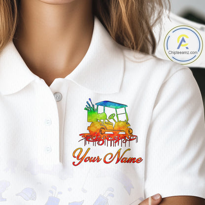Womens Golf Polo Shirts Colorful Tie Dye Pattern Custom Name, Golf Shirts For Ladies NBT500