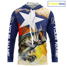 Load image into Gallery viewer, Custom Texas Flag Bass Fishing Shirts, Funny Fishing Beer Shirts Long Sleeve Hooded For Team NBT618