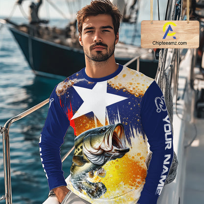 Custom Texas Flag Bass Fishing Shirts, Funny Fishing Beer Shirts Long Sleeve For Team NBT618