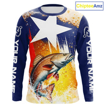 Load image into Gallery viewer, Custom Texas Flag Redfish Fishing Shirts, Funny Fishing Beer Shirts Long Sleeve For Team NBT619