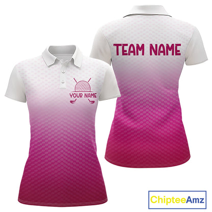 Pink White Mens Polo Golf  Shirts Custom Name Golf Shirt For Men, Golf Team Clothes NBT505