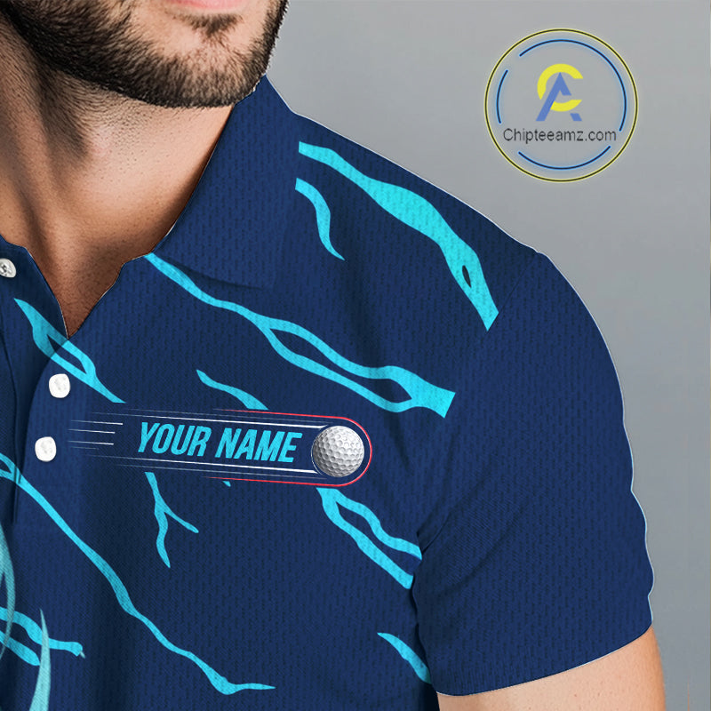 Close-up UPF polyester fabric golf balls blue flame custom golf shirt moisture-wicking