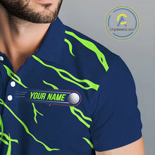 Load image into Gallery viewer, Close-up UPF polyester fabric golf balls green flame custom golf shirt moisture-wicking