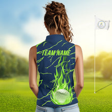 Load image into Gallery viewer, woman golfer in green flame womens sleeveless golf polo with team name for golf lover