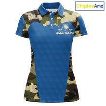 Load image into Gallery viewer, Blue Camo Womens Golf Polo Shirts Custom Golf Outfit For Ladies, Team Golf Shirts NBT632