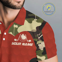 Load image into Gallery viewer, Red Camo Mens Golf Polo Shirts Custom Golf Outfit For Mens, Team Golf Shirts NBT633