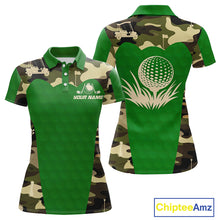 Load image into Gallery viewer, Green Camo Womens Golf Polo Shirts Custom Golf Outfit For Ladies, Team Golf Shirts NBT634
