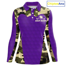 Load image into Gallery viewer, Purple Camo Womens Golf Polo Shirts Custom Golf Outfit For Ladies, Team Golf Shirts NBT635