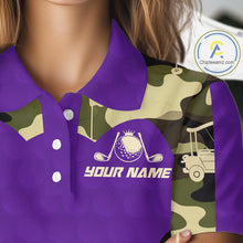 Load image into Gallery viewer, Purple Camo Womens Golf Polo Shirts Custom Golf Outfit For Ladies, Team Golf Shirts NBT635