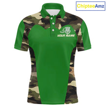 Load image into Gallery viewer, Mens Disc Golf Polo Shirt Custom Name Camo Disc Golf Basket, Personalized Disc Golf Shirts|Green NBT641