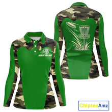Load image into Gallery viewer, Womens Disc Golf Polo Shirt Custom Name Camo Disc Golf Basket, Personalized Disc Golf Shirts|Green NBT641
