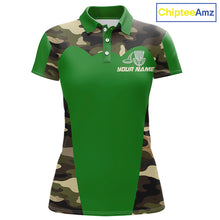 Load image into Gallery viewer, Womens Disc Golf Polo Shirt Custom Name Camo Disc Golf Basket, Personalized Disc Golf Shirts|Green NBT641