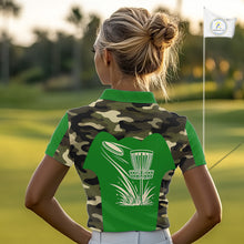 Load image into Gallery viewer, Womens Disc Golf Polo Shirt Custom Name Camo Disc Golf Basket, Personalized Disc Golf Shirts|Green NBT641