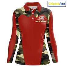 Load image into Gallery viewer, Womens Disc Golf Polo Shirt Custom Name Camo Disc Golf Basket, Personalized Disc Golf Shirts|Red NBT642