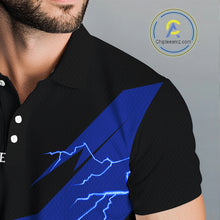 Load image into Gallery viewer, Blue Mens Disc Golf Polo Shirts Custom Thunder Lightning Team Disc Golf Jerseys, Disc Golf Gifts NBT649