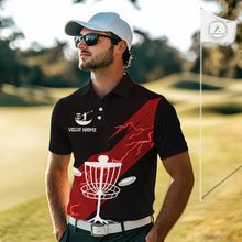 Load image into Gallery viewer, Red Mens Disc Golf Polo Shirts Custom Thunder Lightning Team Disc Golf Jerseys, Disc Golf Gifts NBT650