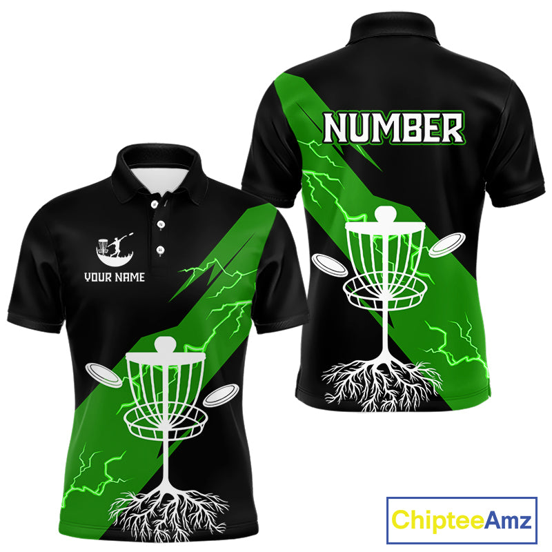 Green Mens Disc Golf Polo Shirts Custom Thunder Lightning Team Disc Golf Jerseys, Disc Golf Gifts NBT651