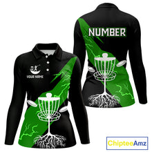 Load image into Gallery viewer, Green Womens Disc Golf Polo Shirts Custom Thunder Lightning Team Disc Golf Jerseys, Disc Golf Gifts NBT651