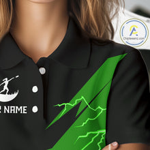 Load image into Gallery viewer, Green Womens Disc Golf Polo Shirts Custom Thunder Lightning Team Disc Golf Jerseys, Disc Golf Gifts NBT651