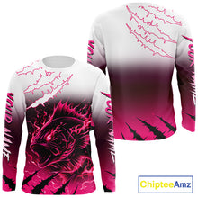Load image into Gallery viewer, Largemouth Bass Long Sleeve Fishing Shirts Pink Angry Fish, Bass Fishing Shirts NBT387